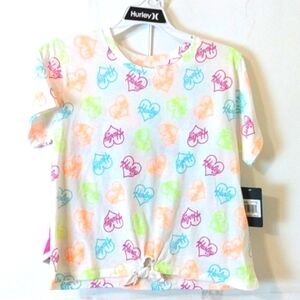 HURLEY PINK WHITE TWO PIECE TWIST TIE TOP & SHORTS SET SIZE XL 12/14 NWT
